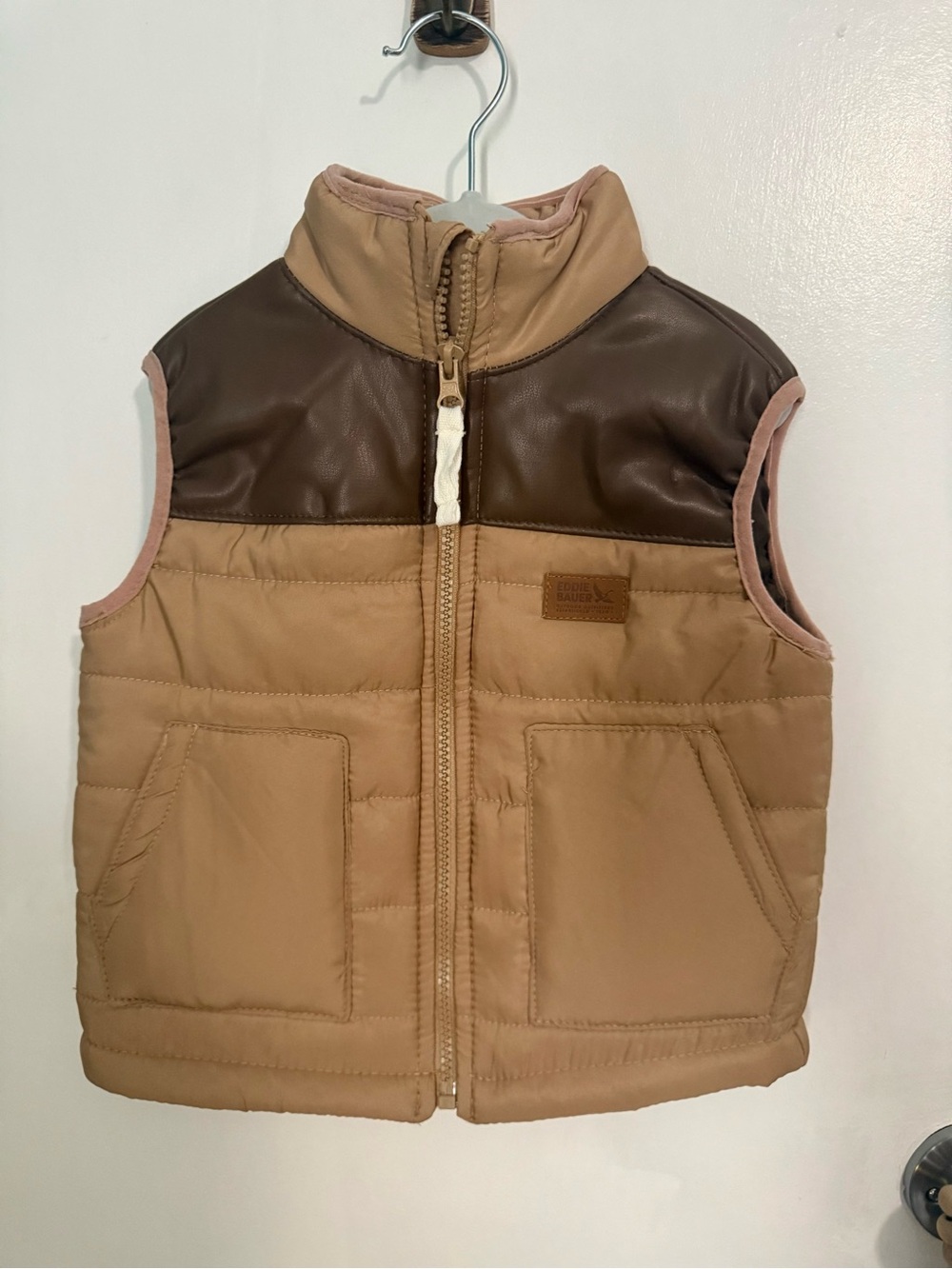 Eddie Bauer Kids Two-Tone Puffer Vest in Tan and Brown